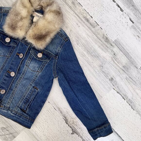 Soho Blue Girls Denim Jacket 5 Blue Button Front Removable Faux Fur Collar Fall - Picture 3 of 7